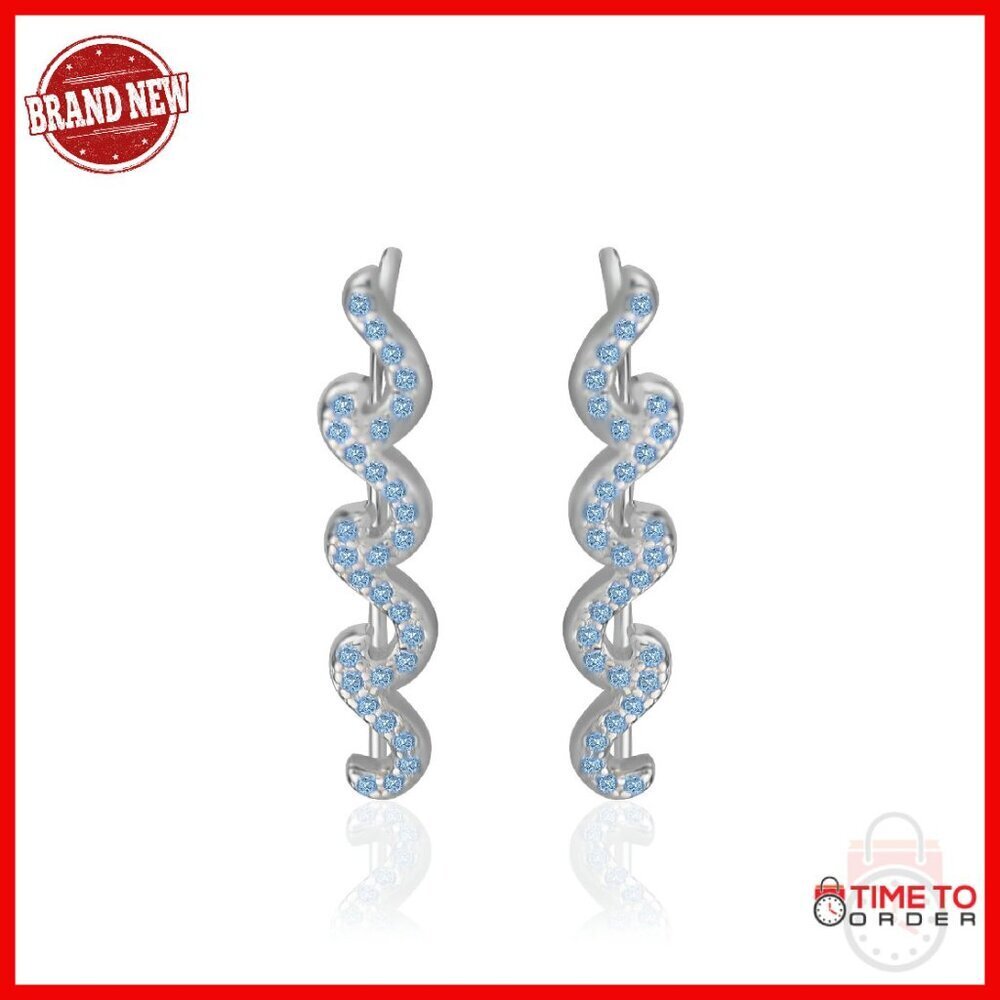 Sterling Silver Blue Topaz Dangle Earrings 1 Inch Screw Back